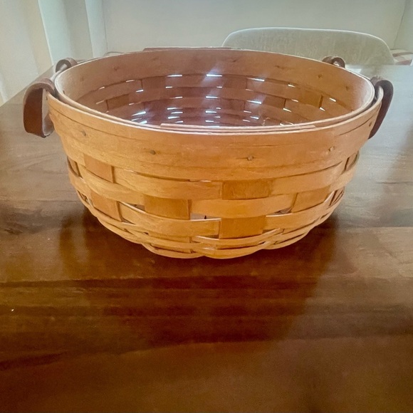 Longaberger Round Woven Darning Basket Leather Handles Vintage Handmade - Picture 2 of 8